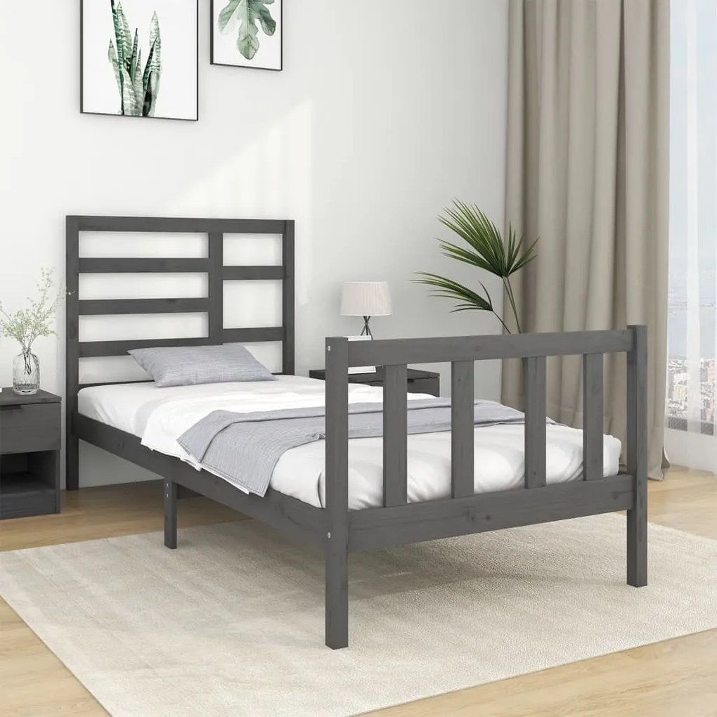 Estrutura cama de solteiro 90x190 cm madeira maciça cinza