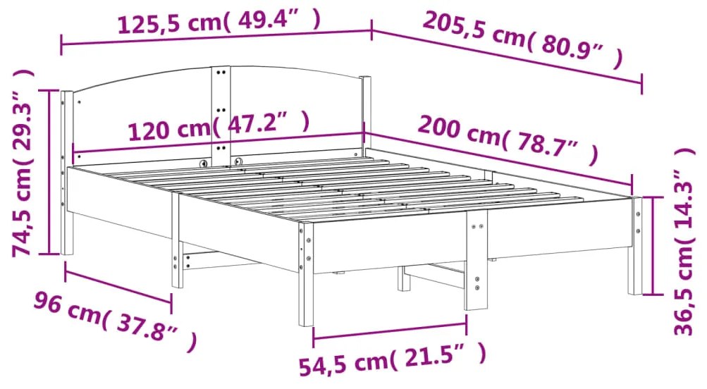 Estrutura de cama com cabeceira 120x200 cm pinho maciço