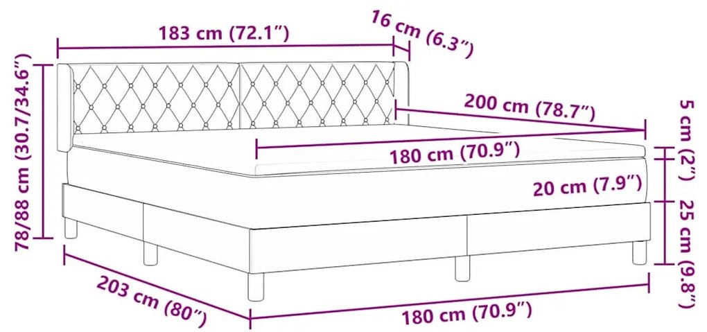 Camaspring vidaXL com colchão Cinza claro 180x200 cm Veludo