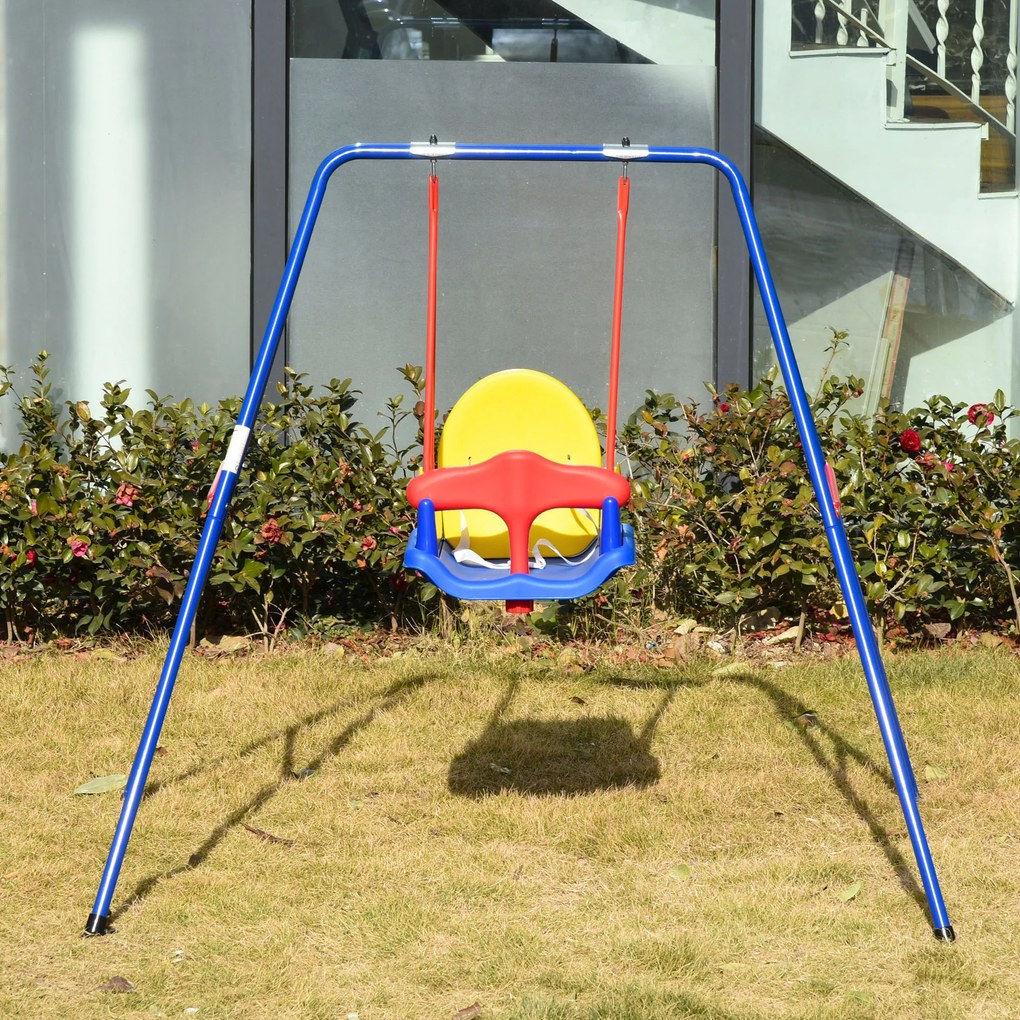 Outsunny balanço para crianças acima de 6 meses com suporte de metal e cinto de segurança com fivela para exterior máx. 30kg 140x110x120cm Multicolor