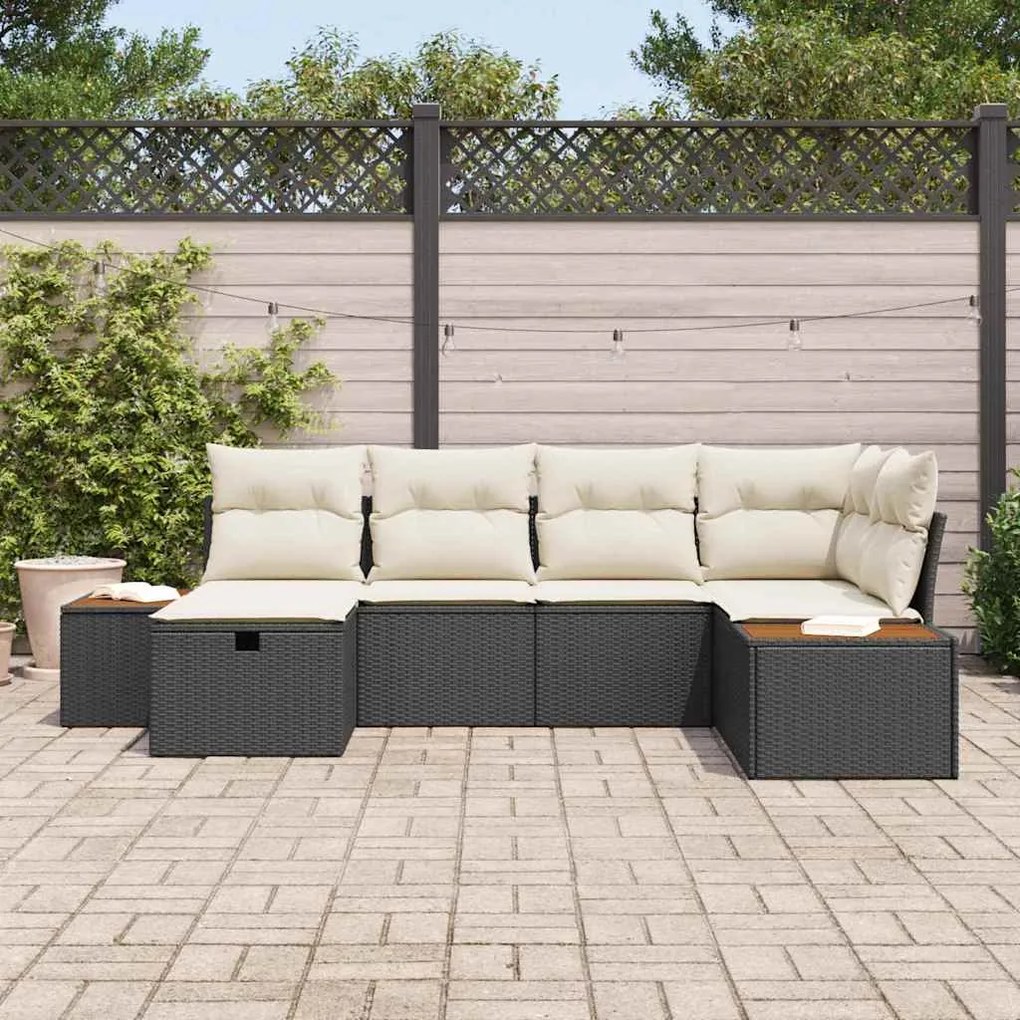 Conjunto de Sofá de Jardim de 6 Peças com Almofadas Preto Rattan Sinté