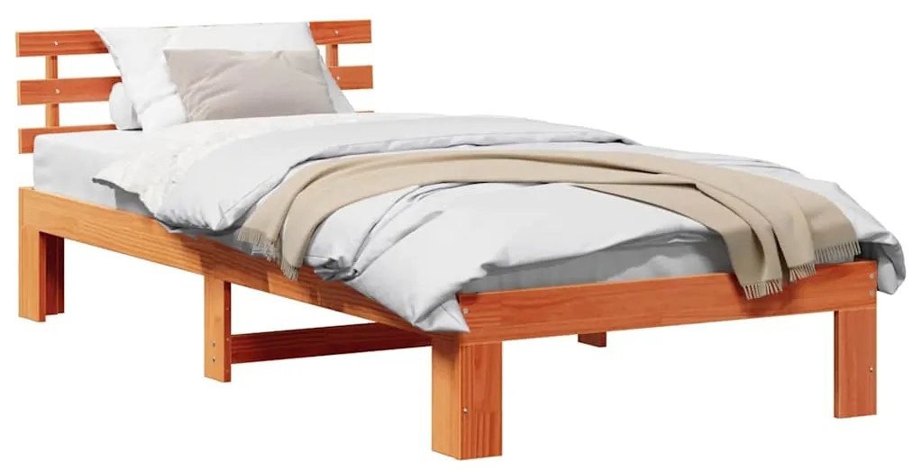 Estrutura de Cama de Madeira de Pinho Castanho Encerado