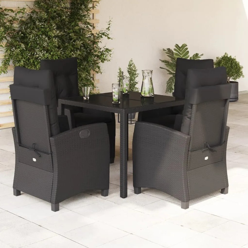vidaXL 5 pcs conjunto de jantar p/ jardim c/ almofadões vime PE preto
