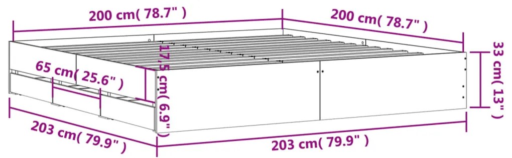 Estrutura de cama c/ gavetas 200x200cm derivados madeira branco