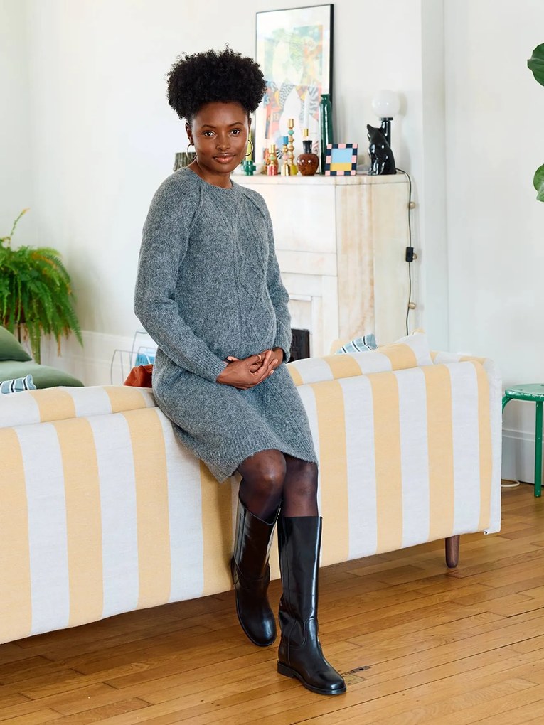Vestido-camisola entrançado lã, de grávida cinza mesclado