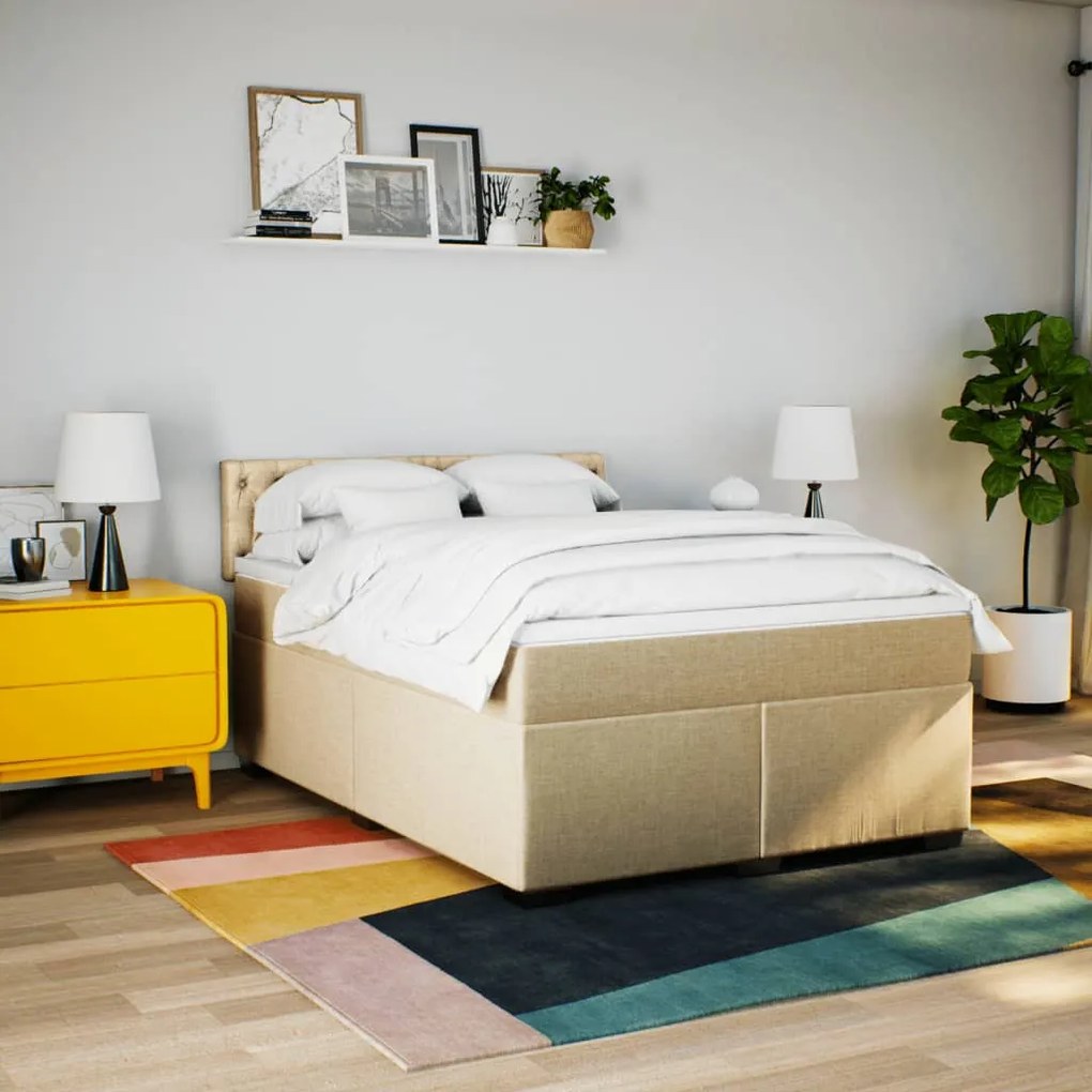 Cama com molas/colchão 140x200 cm tecido cor creme