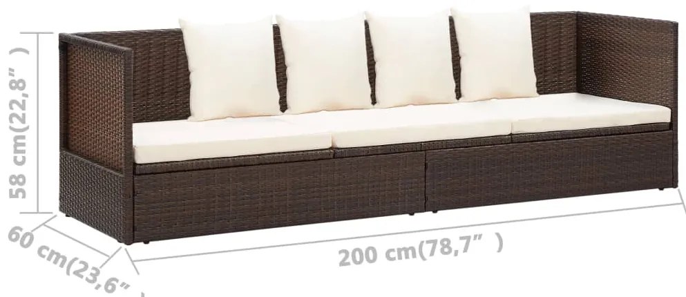 Espreguiçadeira jardim c/ almofadão+almofadas vime PE castanho