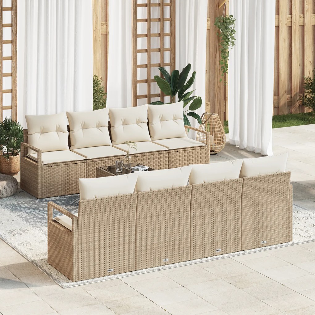 Conjunto de Sofá de Jardim vidaXL de 9 peças com Almofadas Bege em Rat