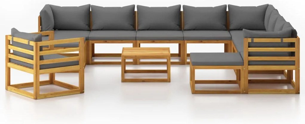 12 pcs conjunto lounge de jardim com almofadões acácia maciça