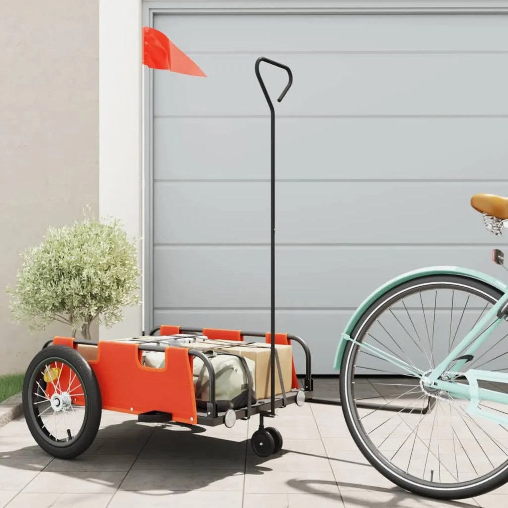 vidaXL Reboque de bicicleta tecido oxford/ferro laranja