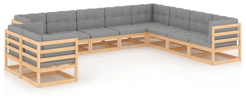 10 pcs conjunto lounge de jardim com almofadões pinho maciço