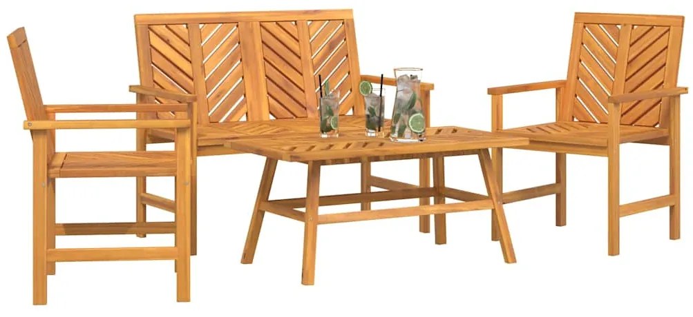 Conjunto de Lounge para Jardim de 4 Peças de Madeira Sólida de Acácia