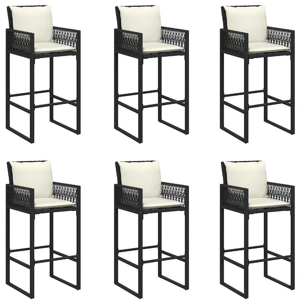 7 pcs conjunto de bar jardim c/ almofadões vime PE/acácia preto