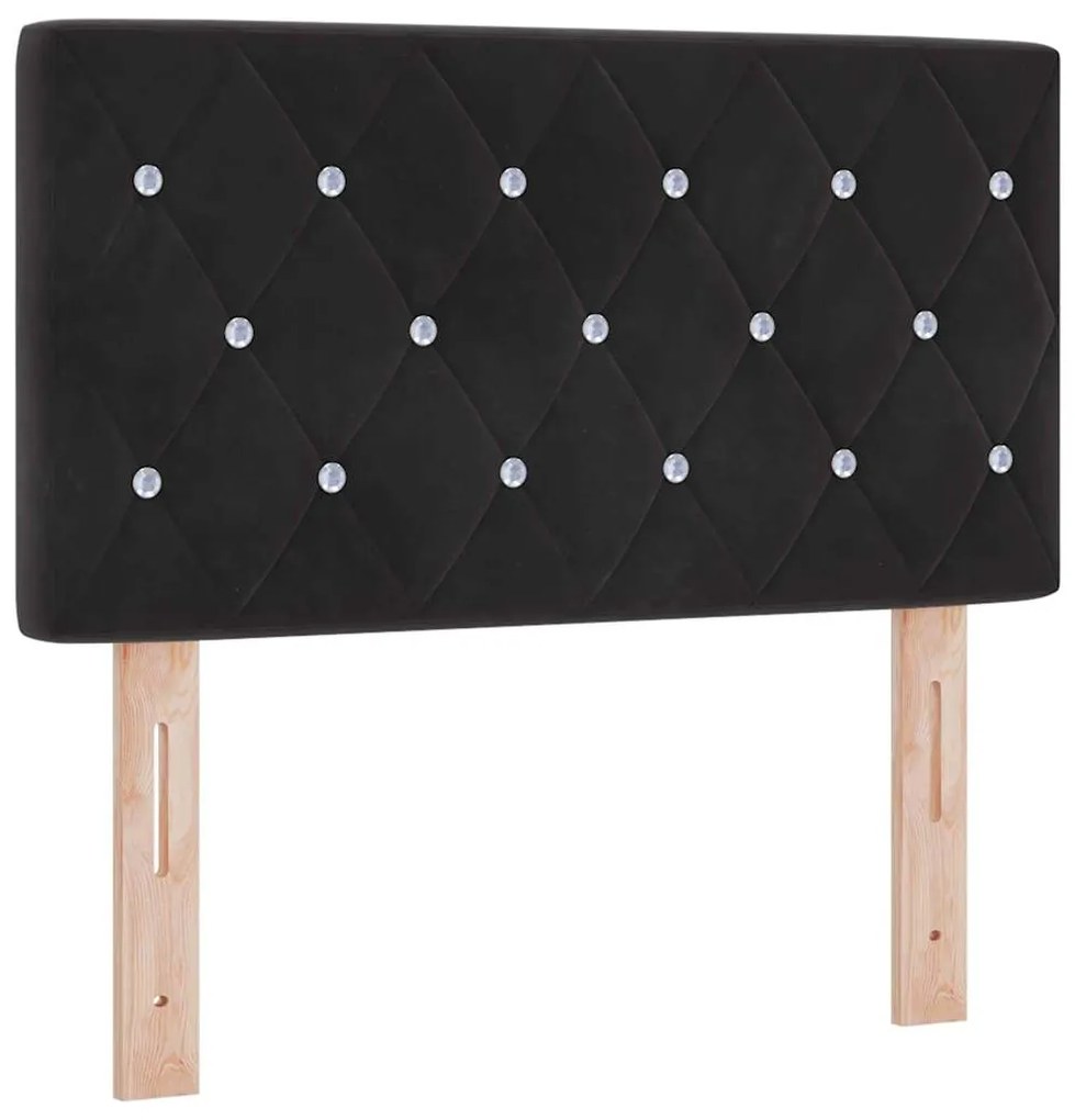 Cabeceira LED com botão de cristal, estofada em veludo preto de 80 cm