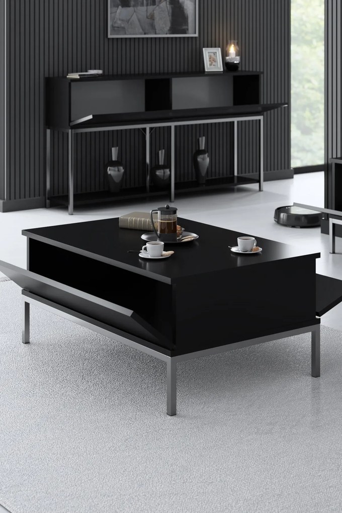 Mesa de Centro Lord – Preto e Prateado – 90x40x60 cm