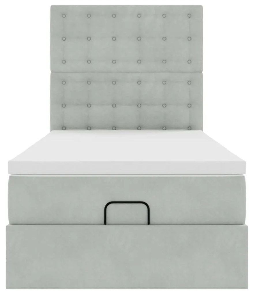 Estrutura cama otomana colchões 80x200 cm veludo cinzento claro