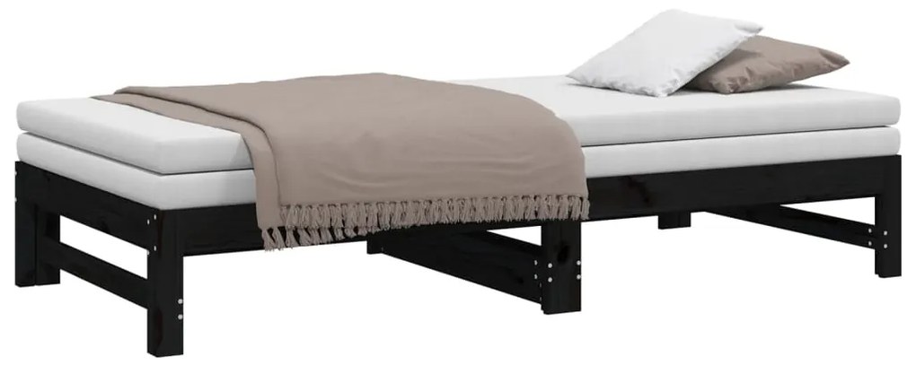 Estrutura sofá-cama de puxar 2x(90x190) cm pinho maciço preto