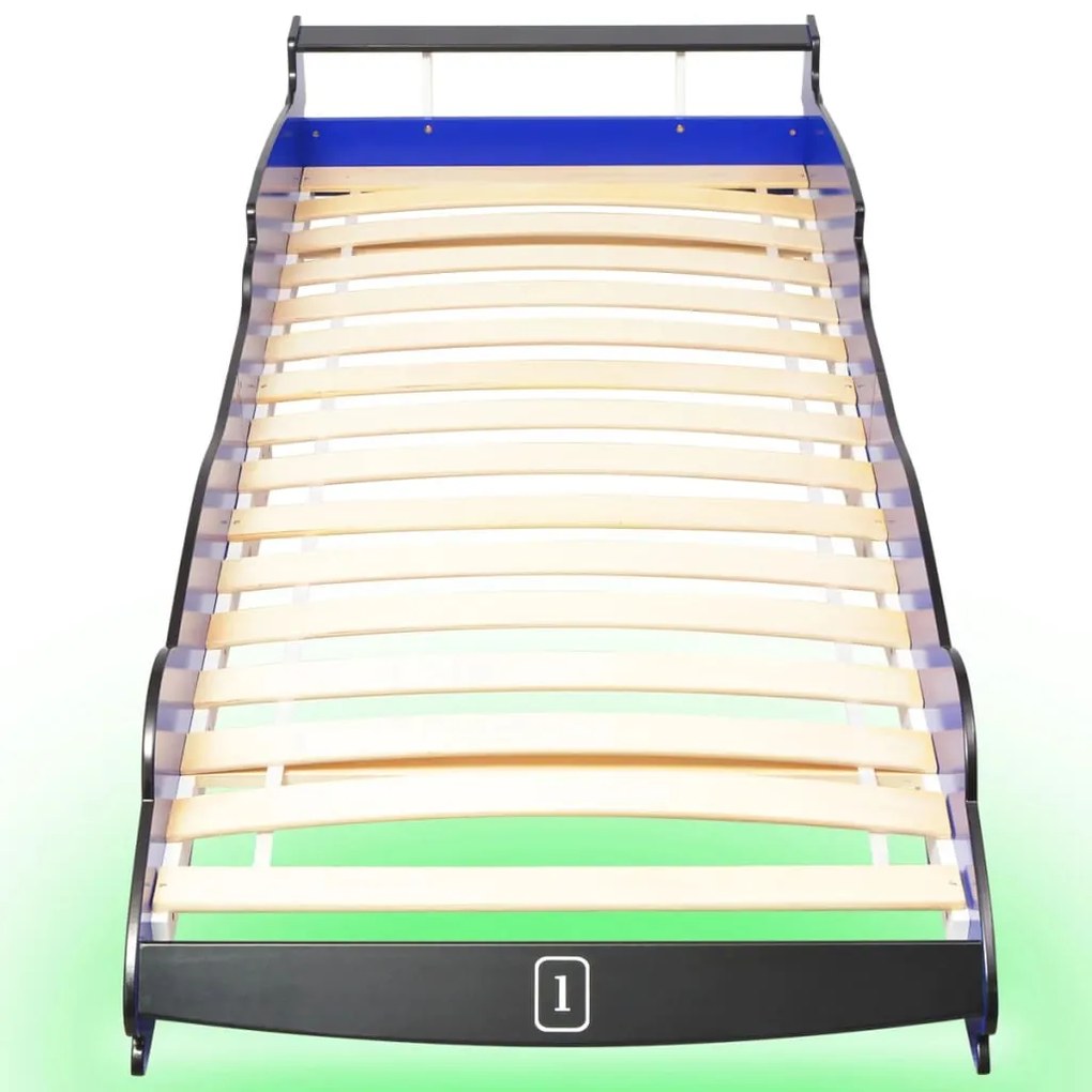 Cama carro de corrida LED para crianças 90x200 cm azul