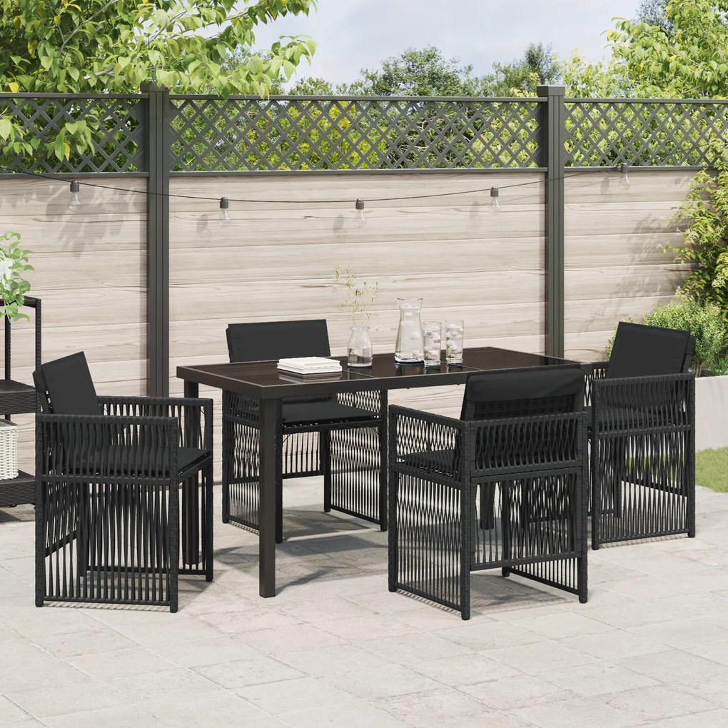 Conjunto de Jantar para Jardim de 5 Peças com Almofadas Preto de Poly