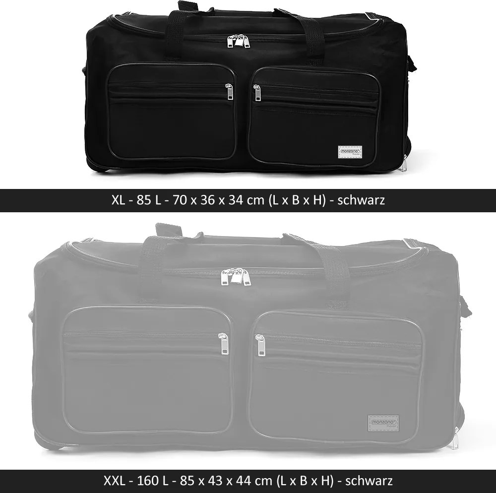 Mala de viagem com rodas e capacidade de 85L, 70 x 36 x 34 cm Preto