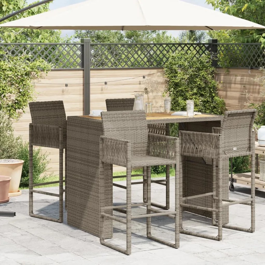 Mesa de bar para jardim com tampo em acácia vime PE cinza