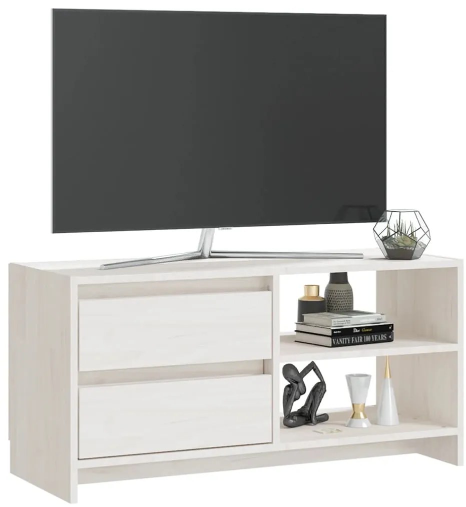 Móvel de TV 80x31x39 cm madeira de pinho maciça branco