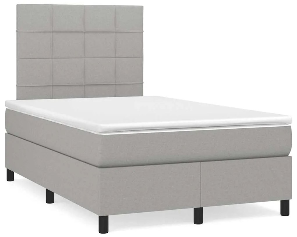 Cama box spring c/ colchão e LED 120x190 cm tecido cinza-claro