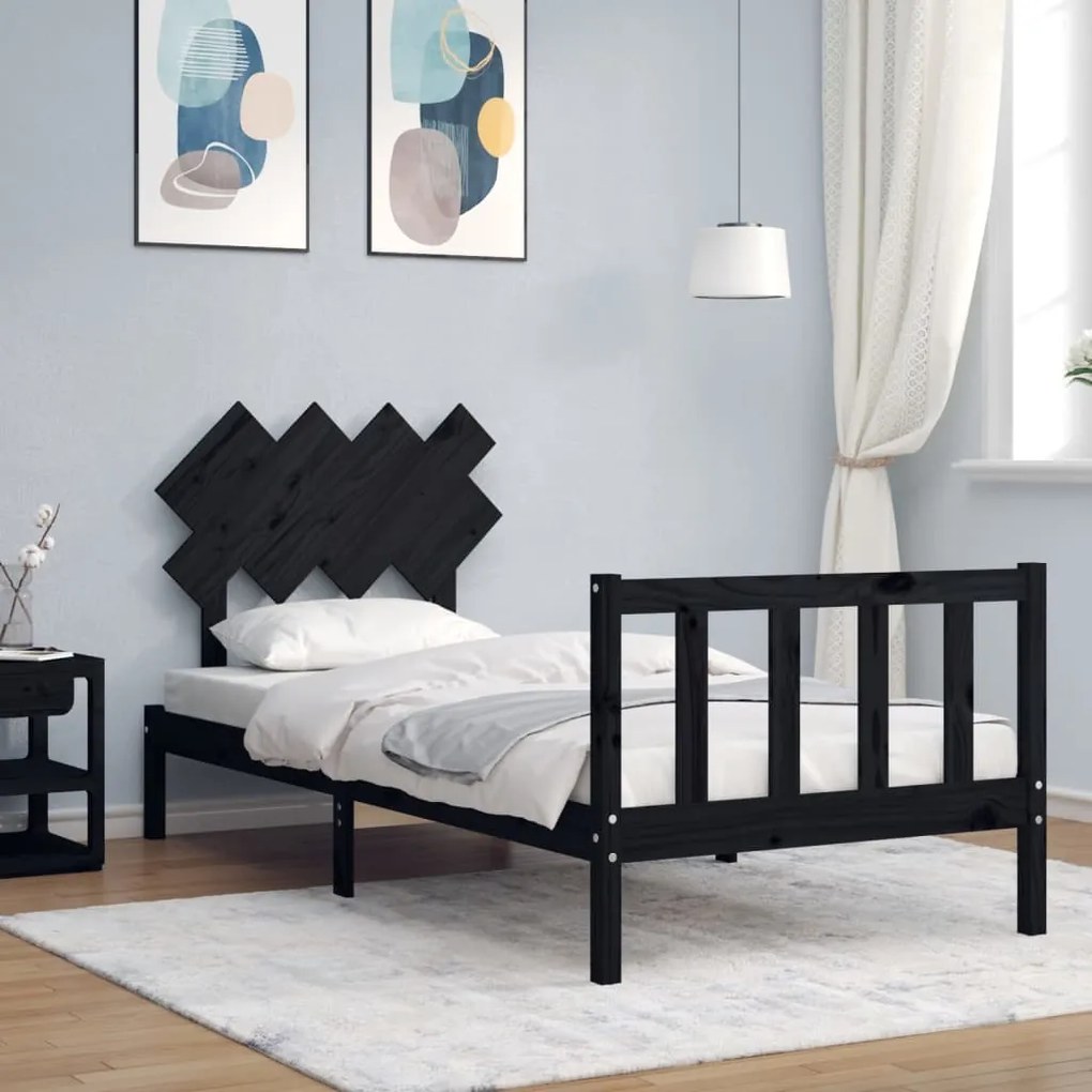 vidaXL Estrutura cama de solteiro c/ cabeceira madeira maciça preto