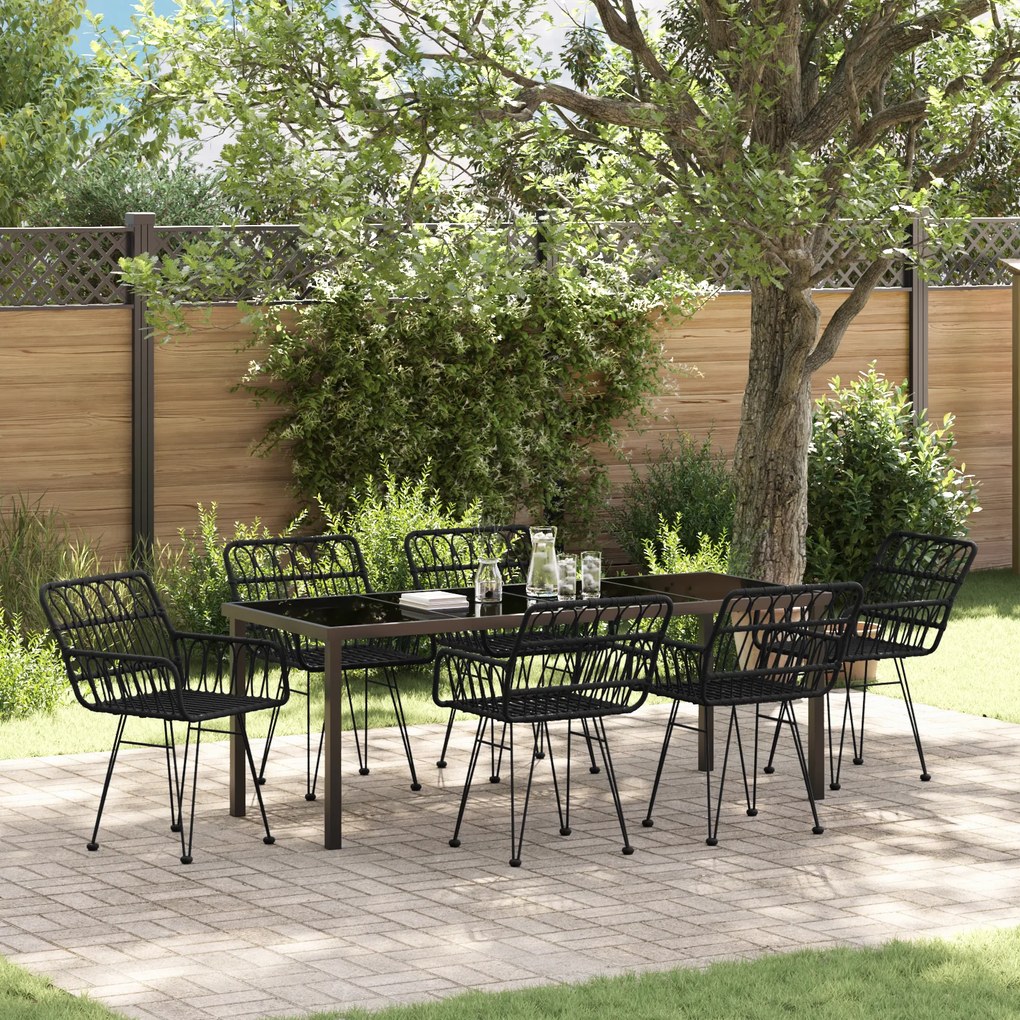 vidaXL Conjunto de Jantar de Jardim de 7 Peças Preto em Vime Poliéster
