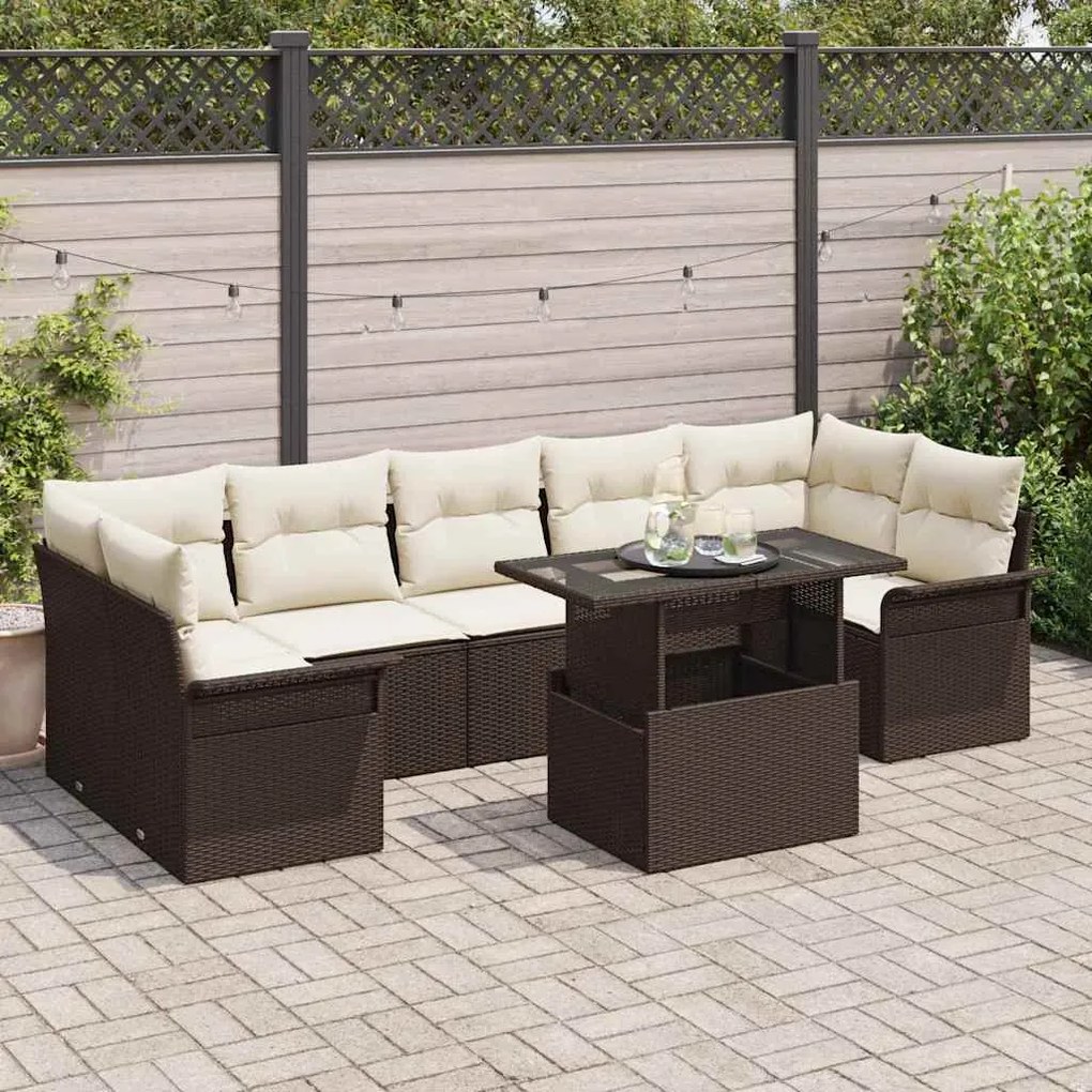 vidaXL Conjunto de Sofás de Jardim com 8 Peças e Almofadas em Rattan Sintético Marron