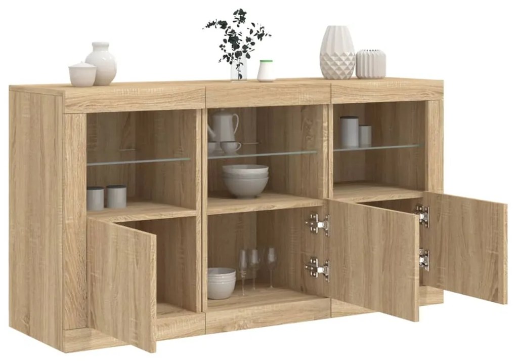 vidaXL Aparador com luzes LED 123x37x67 cm carvalho sonoma