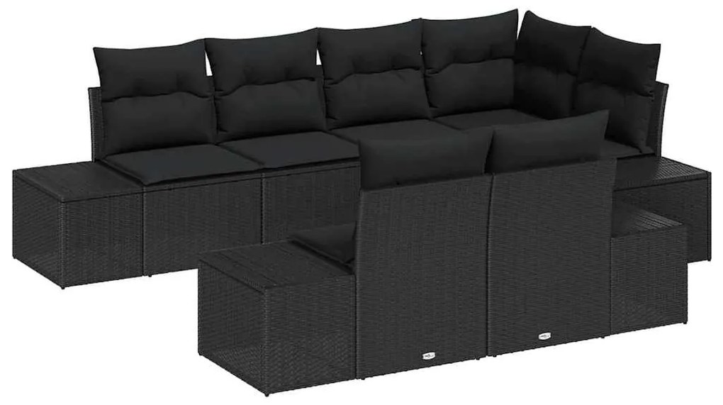 Conjunto de Sofá de Jardim com 7 Peças e Almofadas Pretas em Rattan