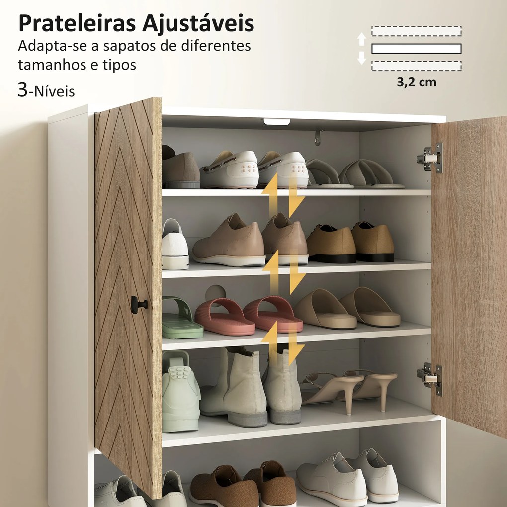Sapateira com Desenho em Espiga Prateleiras Ajustáveis Compartimento Aberto para 15 Pares de Sapatos 75x35x97 cm Branco e Madeira