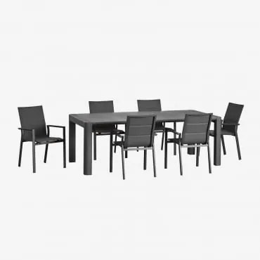 Conjunto De Mesa Retangular Arnadine (180x100 Cm) E 6 Cadeiras De Jardim Empilháveis Em Alumínio Karena Cinza Grafito - Sklum
