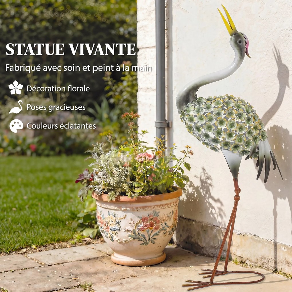 Estátua de jardim, escultura de garça em metal, estátua de ave com 71 cm, para pátio, lago, terraço verde