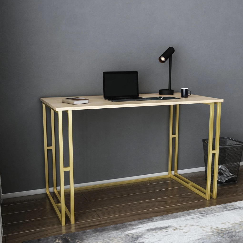 Secretária de Estudo Kane - Dourado e Carvalho - 120x60x74,8 cm