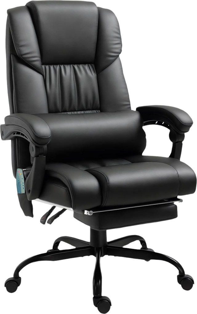 Vinsetto Cadeira Ergonômica com Massagem de 6 Pontos Encosto Alto Reclinável Apoio para Pés e Controlo Remoto 66x75x112-122 cm Preto | Aosom Portugal