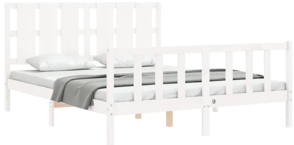 Cama sem colchão 160x200 cm madeira de pinho maciça branco
