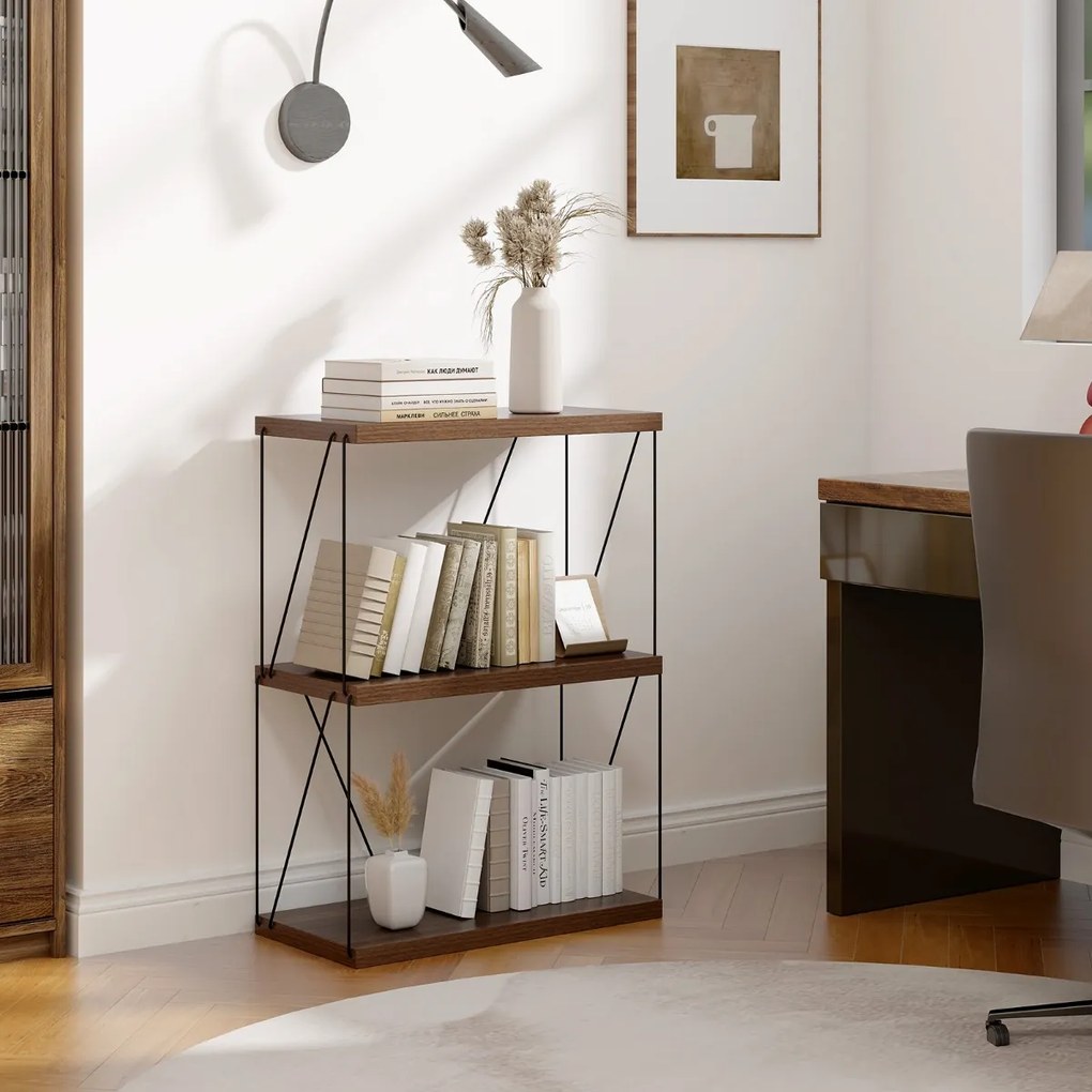 Estante multiusos de 3 níveis com estrutura metálica para arrumação doméstica Estante 61 x 82 cm Nogueira