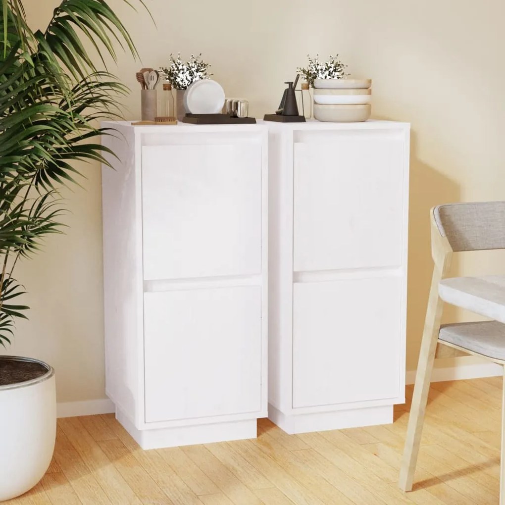 vidaXL Aparadores 2 pcs 31,5x34x75 cm madeira de pinho maciça branco