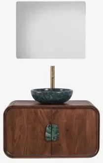 Conjunto De Móvel De Casa De Banho Suspenso 95x45 Cm Em Madeira De Manga E Pedra Natural Kivalina Mármore Verde Udaipur - Madeira De - Sklum