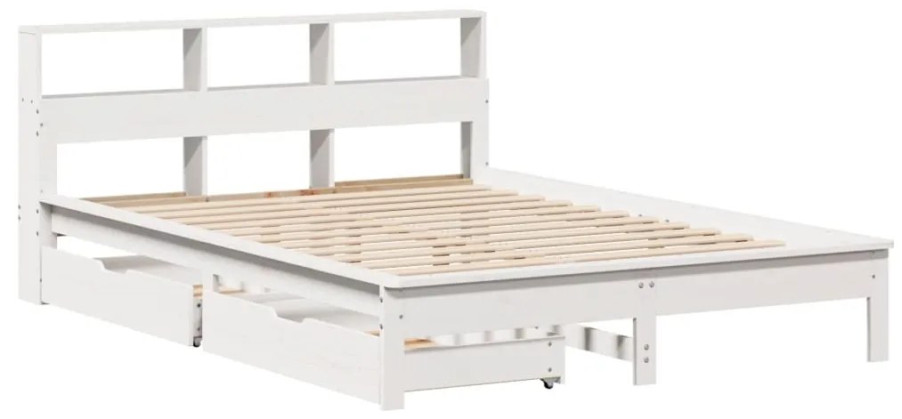 Cama com estante sem colchão 140x190 cm pinho maciço branco