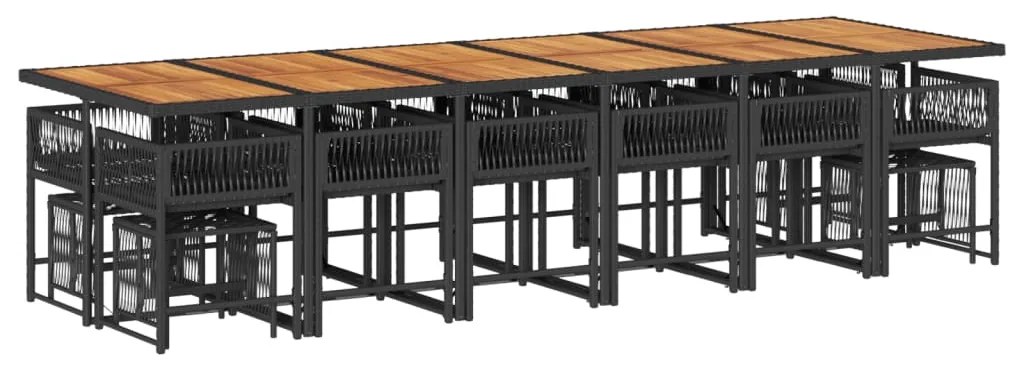 17 pcs conjunto de jantar p/ jardim c/ almofadões vime PE preto