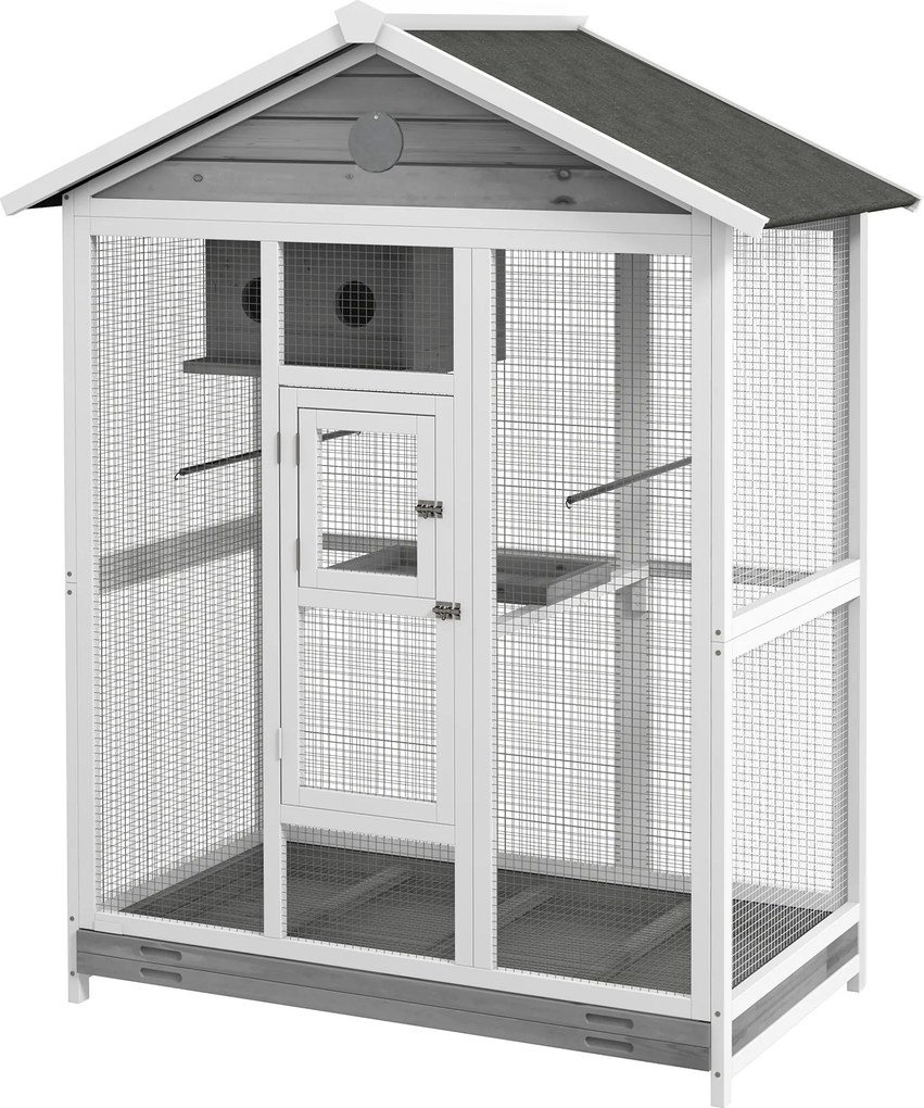 Gaiola grande para pássaros 112 x 68 x 154 cm, para interior e exterior, com 4 poleiros e tabuleiro de areia deslizante, cinzenta