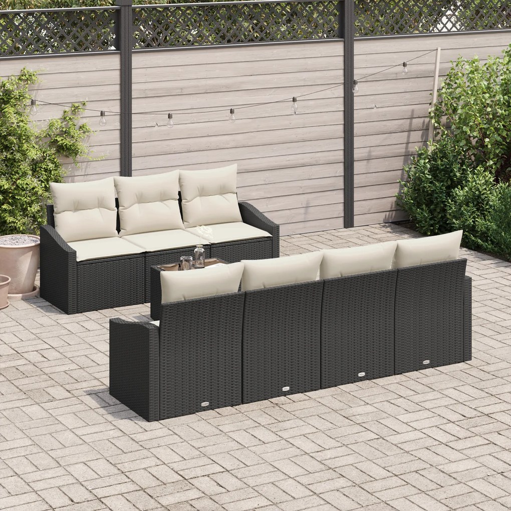Conjunto de Jantar para Jardim com 8 Peças e Almofadas Preto Rattan de