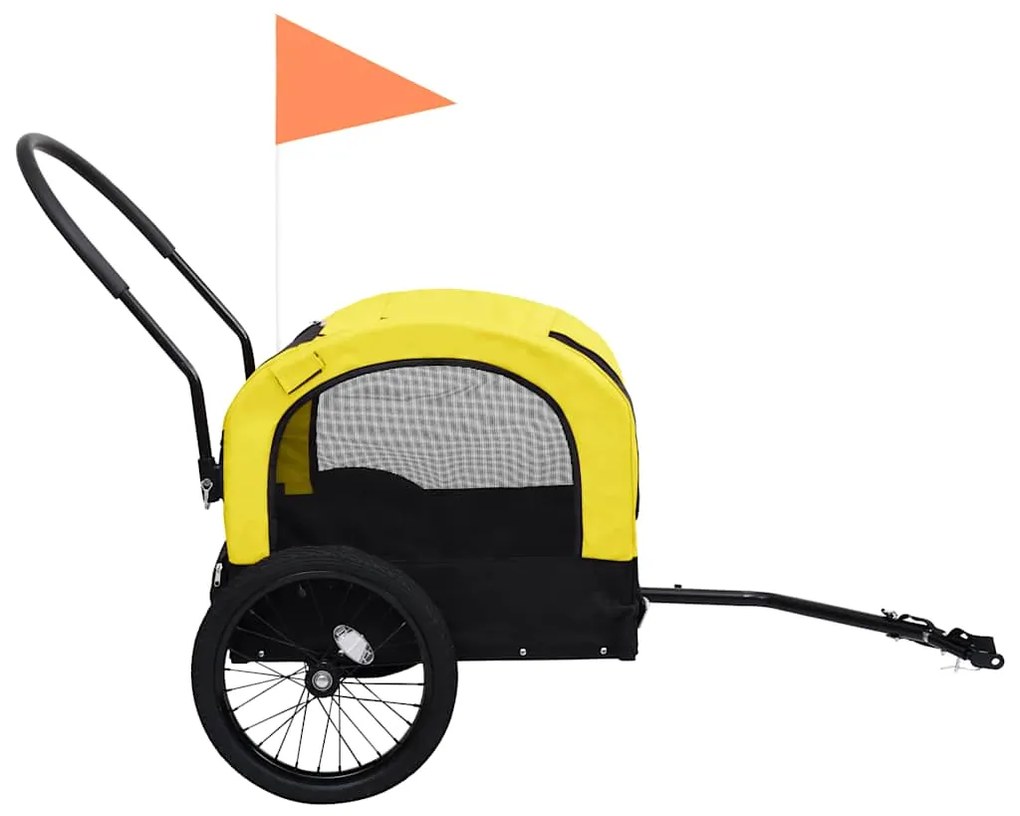 Reboque bicicletas/carrinho para animais 2-em-1 amarelo/preto