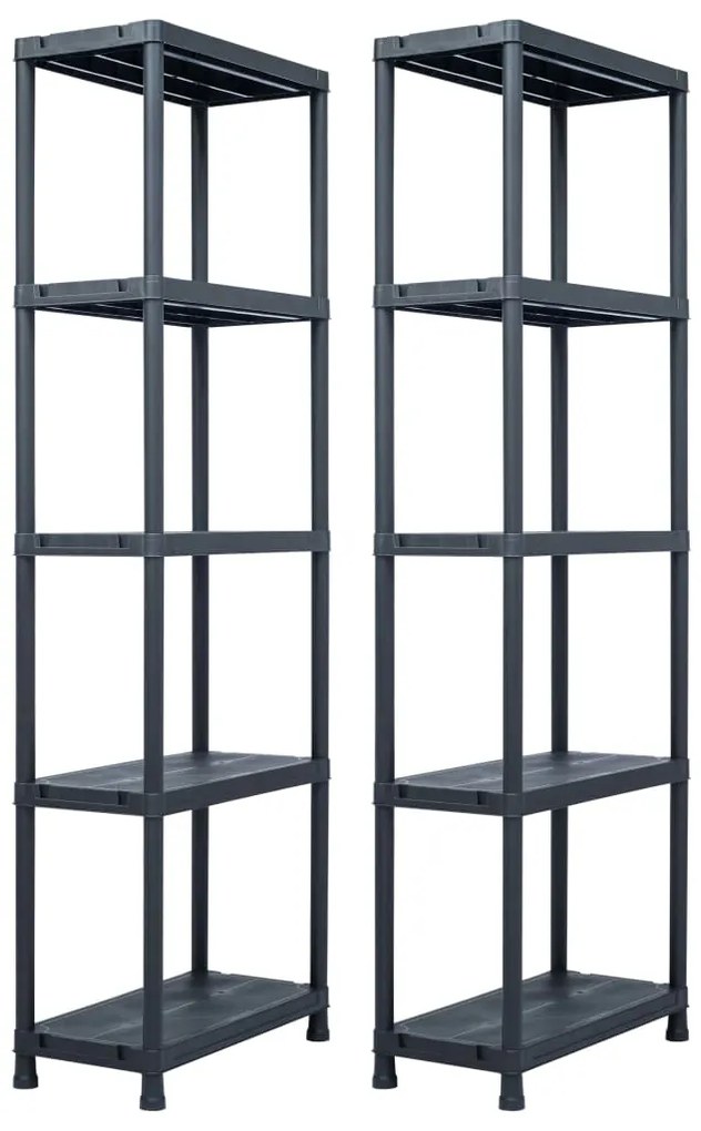 Estantes de arrumação 2 pcs preto 125 Kg 60x30x180 cm plástico