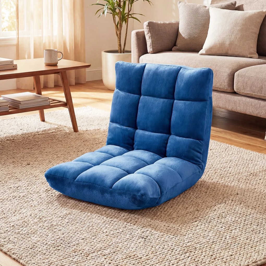 Cadeira de Chão Dobrável, 104 x 53 x 15 cm, Encosto Ajustável em 14 Posições, Azul-real