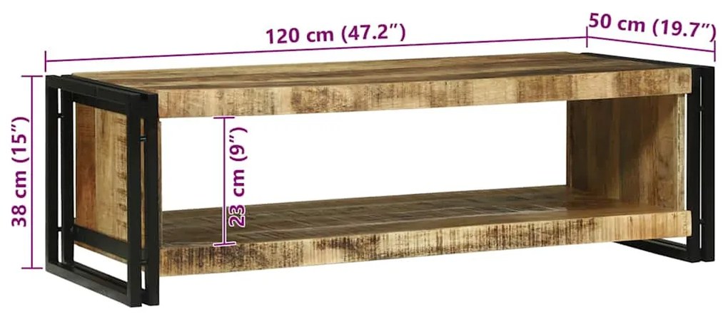 Mesa de Café 120x50x38 cm Madeira Sólida de Mangueira Rústica