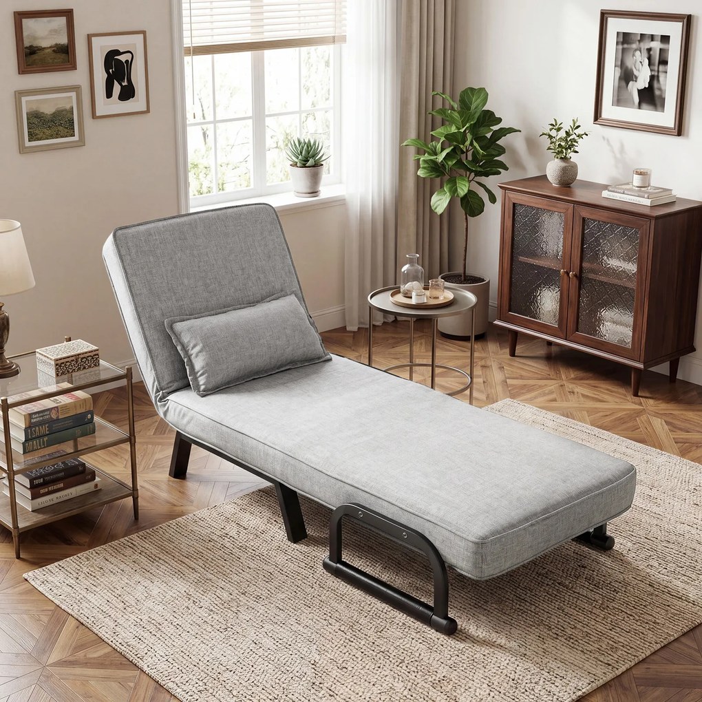 Sofá-Cama Individual, 186 x 64 cm, Conversível em 3 Modos, Cinzento-claro